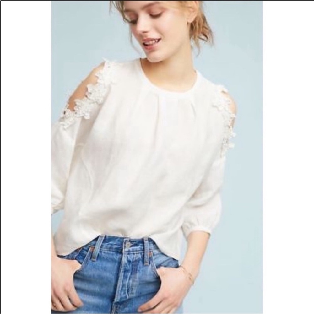Anthropologie linen open shoulder blouse